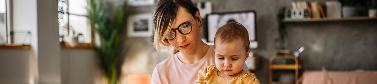 Mom and baby at home.